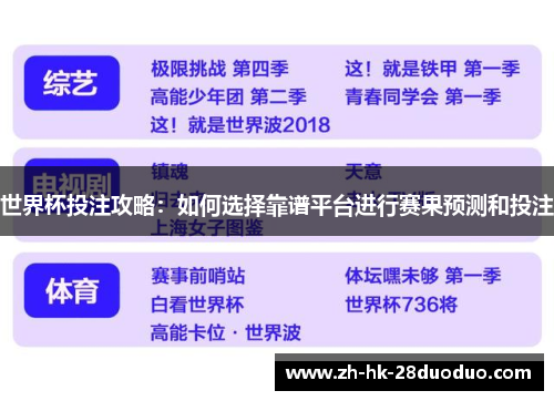 世界杯投注攻略：如何选择靠谱平台进行赛果预测和投注